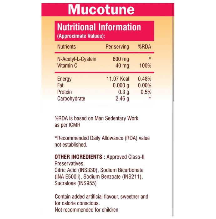 Mucotune Effervescent Tablet Orange Sugar Free