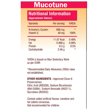 Mucotune Effervescent Tablet Orange Sugar Free