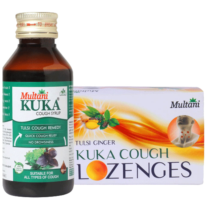 Multani Combo Pack of Kuka Cough Syrup 100ml and Tulsi Ginger Kuka Cough 36 Lozenges - Classic Derma