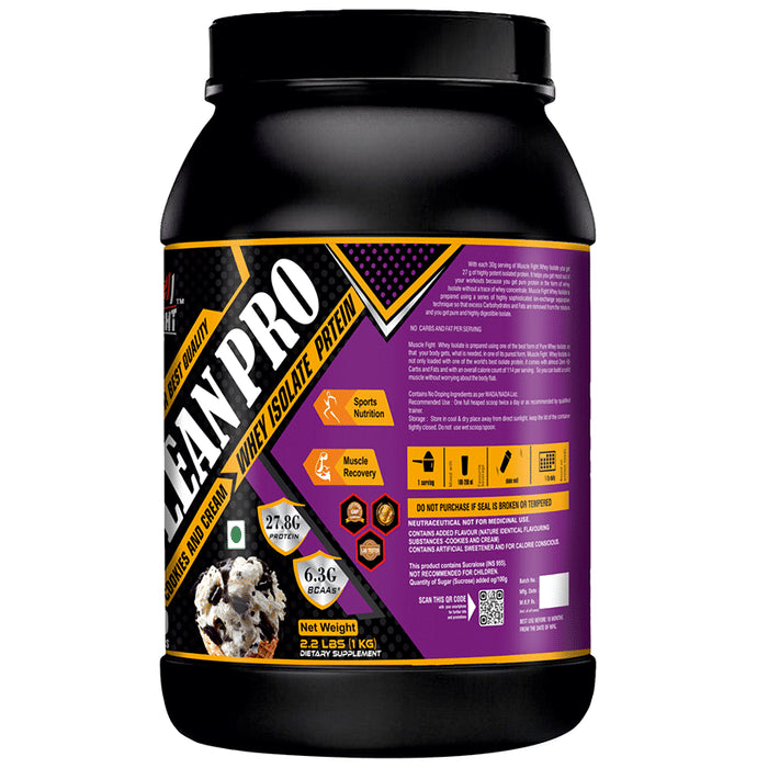 Muscle Fight ISO Lean Pro Whey Protein Powder Cookies and Cream