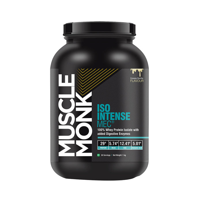 Muscle Monk Combo Pack of Iso Intense MEC 100% Whey Protein Isolate Creamy Vanilla 1kg & Pre-Workout Green Apple 300gm
