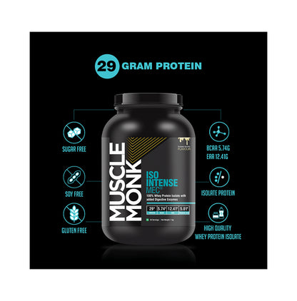 Muscle Monk Combo Pack of Iso Intense MEC 100% Whey Protein Isolate Creamy Vanilla 1kg & Pre-Workout Green Apple 300gm