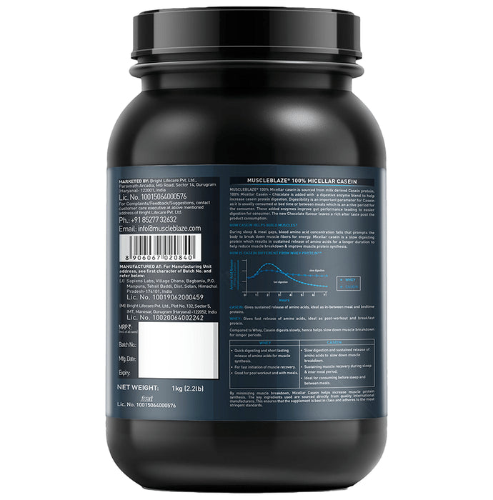 MuscleBlaze 100% Micellar Casein Slow Release Protein Powder | For Muscle Support | Chocolate