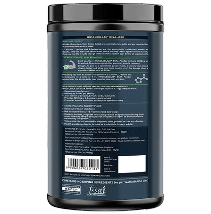 MuscleBlaze BCAA 6000 | With 2:1:1 of Leucine, Isoleucine & Valine | For Muscle Support | Flavour Powder Tangy Orange