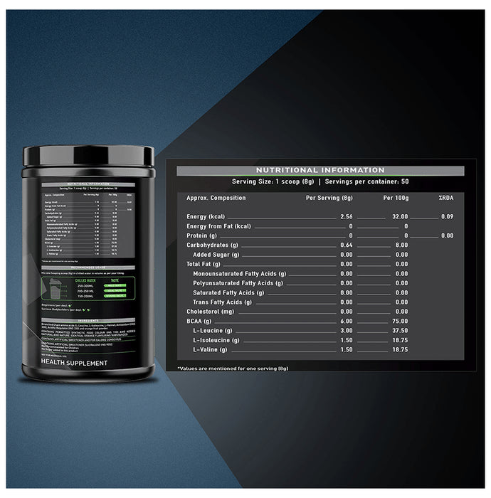 MuscleBlaze BCAA 6000 | With 2:1:1 of Leucine, Isoleucine & Valine | For Muscle Support | Flavour Powder Tangy Orange