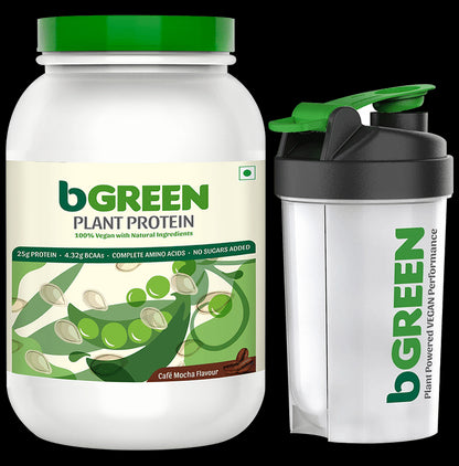 MuscleBlaze bGreen Plant Protein | For Muscle Gain, Immunity & Recovery | Powder Cafe Mocha with Shaker - Classic Derma