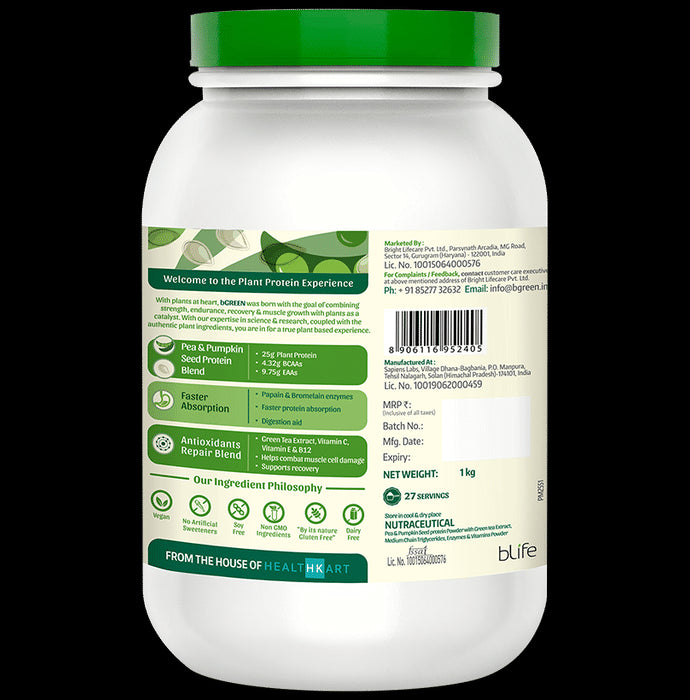 MuscleBlaze bGreen Plant Protein | For Muscle Gain, Immunity & Recovery | Powder Cafe Mocha with Shaker