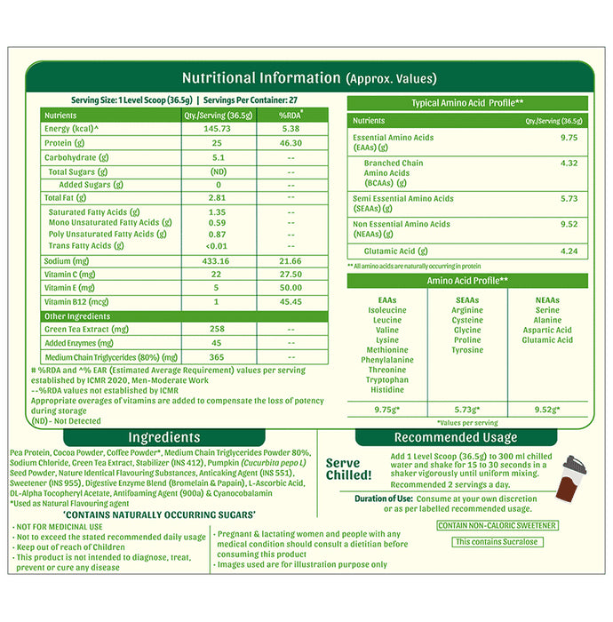 MuscleBlaze bGreen Plant Protein | For Muscle Gain, Immunity & Recovery | Powder Cafe Mocha with Shaker