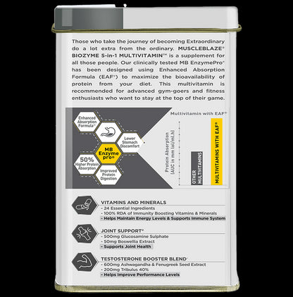 MuscleBlaze Biozyme Daily Multivitamin | With Joint & Testosterone Booster Blend | Tablet