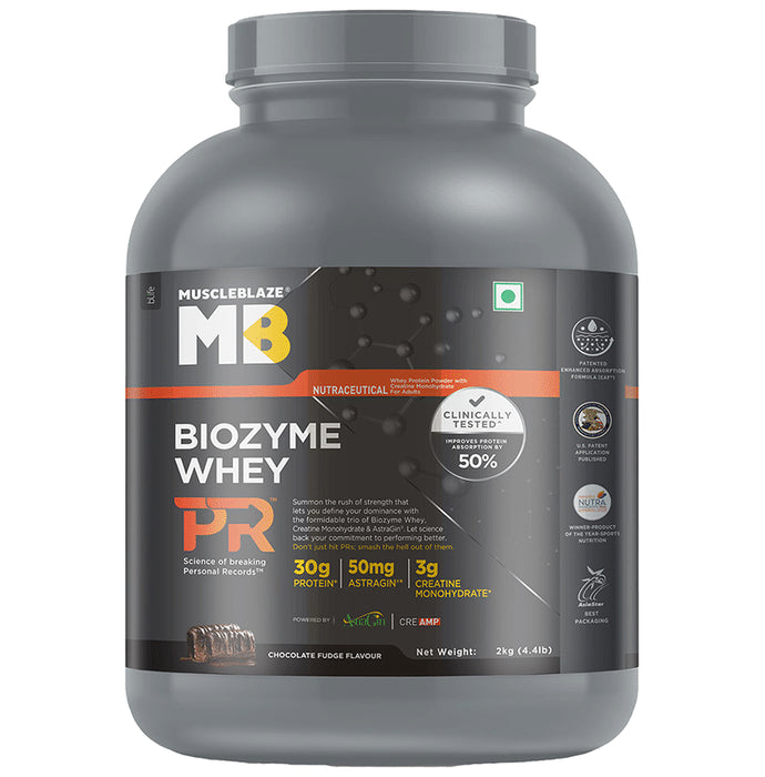 MuscleBlaze Biozyme Performance Whey Protein PR Powder Chocolate Fudge - Classic Derma