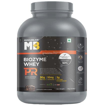 MuscleBlaze Biozyme Performance Whey Protein PR Powder Chocolate Fudge - Classic Derma