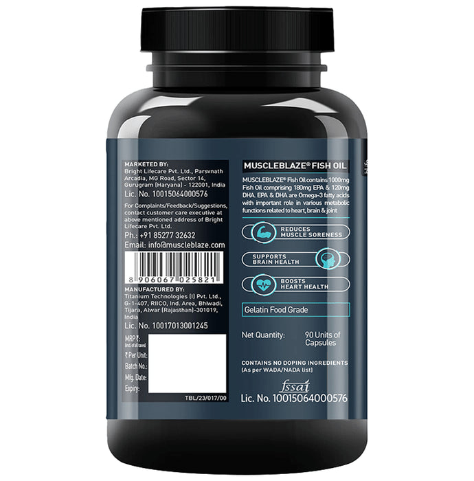 MuscleBlaze Fish Oil 1000mg | For Heart, Brain, Joint, Eyes & Immunity | Soft Gelatin Capsule