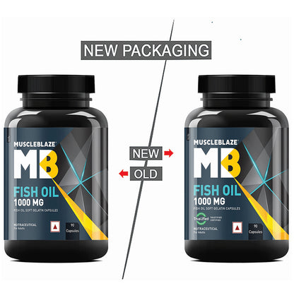 MuscleBlaze Fish Oil 1000mg | For Heart, Brain, Joint, Eyes & Immunity | Soft Gelatin Capsule
