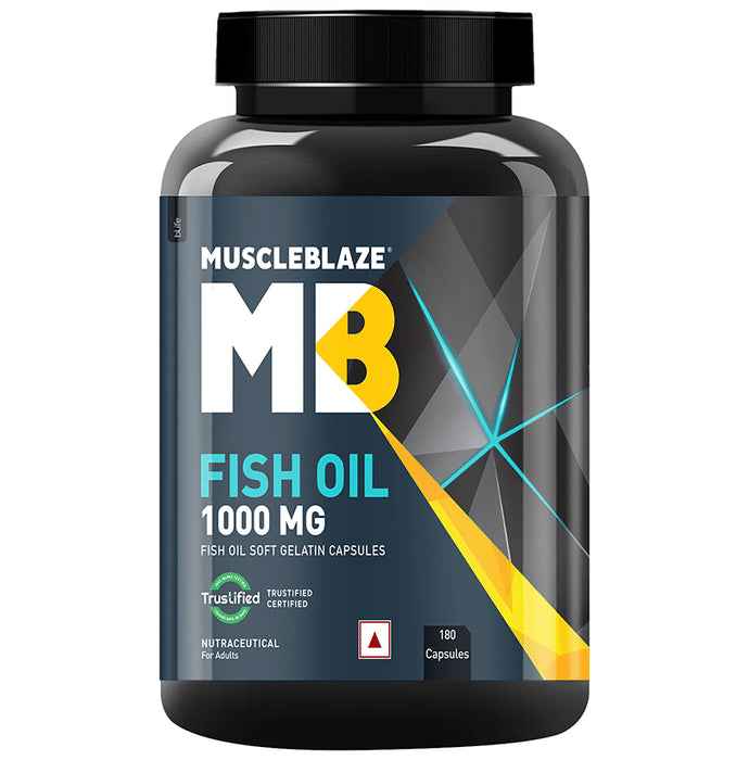 MuscleBlaze Fish Oil 1000mg | For Heart, Brain, Joint, Eyes & Immunity | Soft Gelatin Capsule - Classic Derma