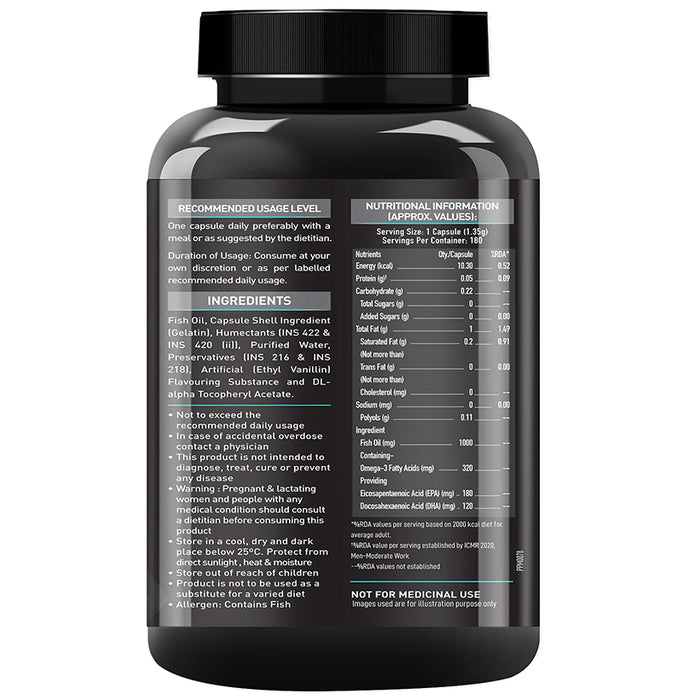 MuscleBlaze Fish Oil 1000mg | For Heart, Brain, Joint, Eyes & Immunity | Soft Gelatin Capsule