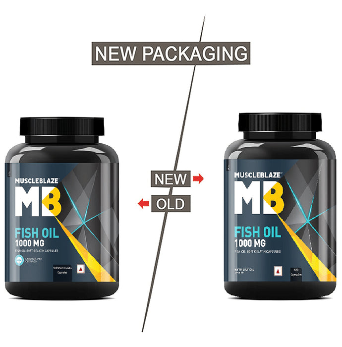MuscleBlaze Fish Oil 1000mg | For Heart, Brain, Joint, Eyes & Immunity | Soft Gelatin Capsule