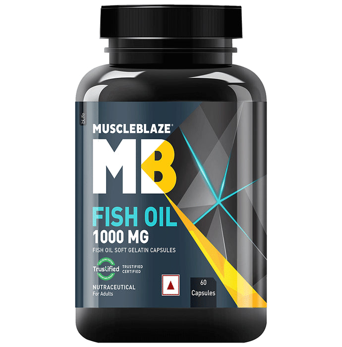 MuscleBlaze Fish Oil 1000mg | For Heart, Brain, Joint, Eyes & Immunity | Soft Gelatin Capsule - Classic Derma