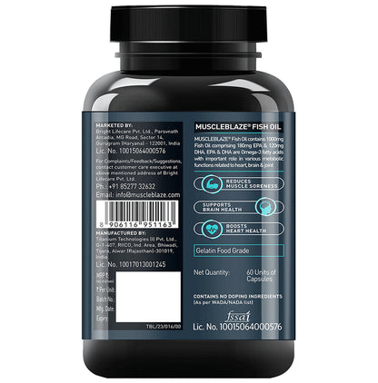 MuscleBlaze Fish Oil 1000mg | For Heart, Brain, Joint, Eyes & Immunity | Soft Gelatin Capsule