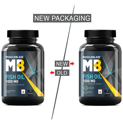 MuscleBlaze Fish Oil 1000mg | For Heart, Brain, Joint, Eyes & Immunity | Soft Gelatin Capsule