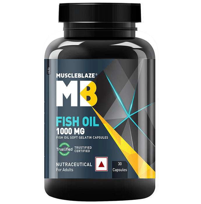 MuscleBlaze Fish Oil 1000mg | For Heart, Brain, Joint, Eyes & Immunity | Soft Gelatin Capsule - Classic Derma