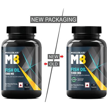 MuscleBlaze Fish Oil 1000mg | For Heart, Brain, Joint, Eyes & Immunity | Soft Gelatin Capsule