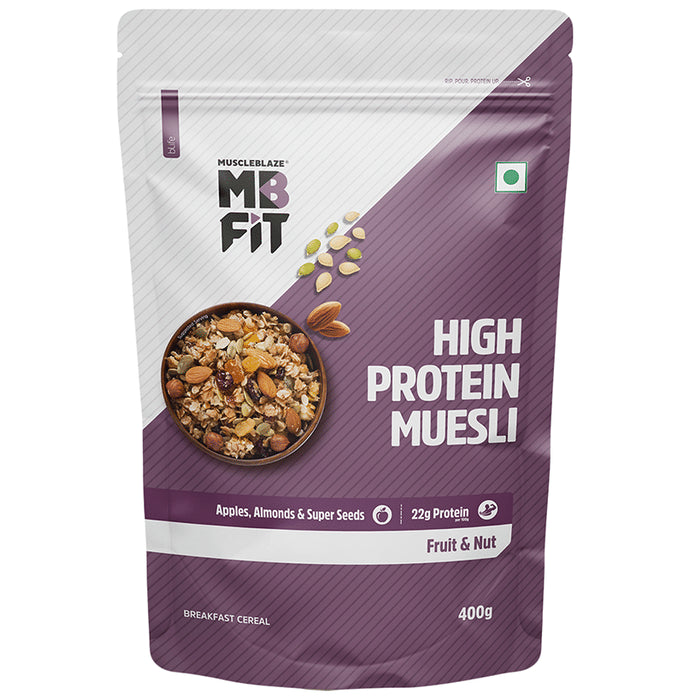 MuscleBlaze Fit High Protein Muesli 22 g Protein | Flavour Fruits & Nut - Classic Derma