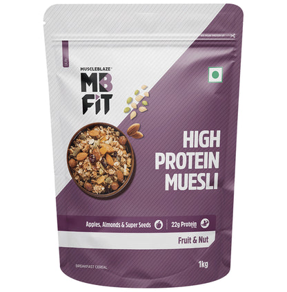 MuscleBlaze Fit High Protein Muesli 22 g Protein | Flavour Fruits & Nut - Classic Derma