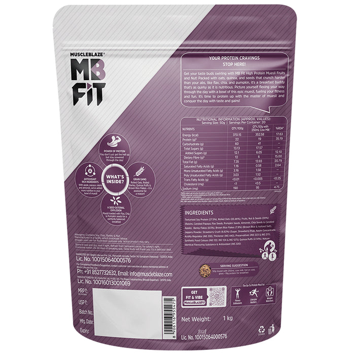 MuscleBlaze Fit High Protein Muesli 22 g Protein | Flavour Fruits & Nut