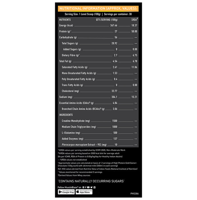 MuscleBlaze High Protein Gold Gainer Powder Chocolate