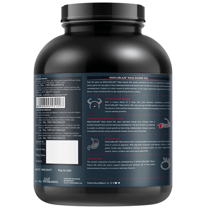 MuscleBlaze Mass Gainer XXL | With Digestive Enzymes | For Muscle Mass | Chocolate Flavour | Nutrition Booster