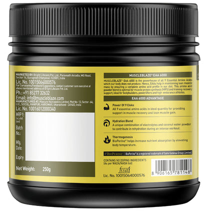 MuscleBlaze MB EAA 6000 with 800 mg Hydration Blend & 5 mg Bioperine Powder Jamaican Strawberry