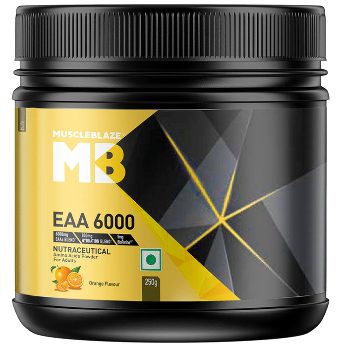 MuscleBlaze MB EAA 6000 with 800 mg Hydration Blend & 5 mg Bioperine Powder Orange - Classic Derma