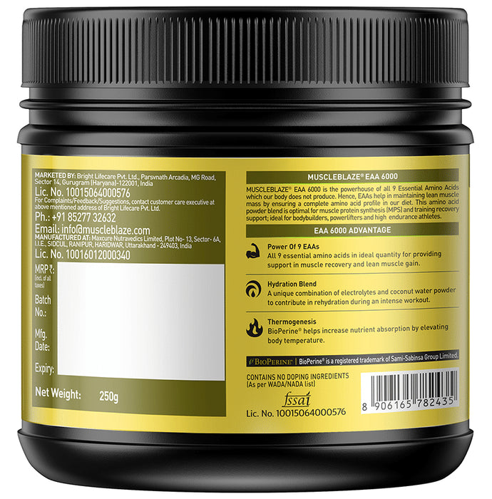 MuscleBlaze MB EAA 6000 with 800 mg Hydration Blend & 5 mg Bioperine Powder Orange