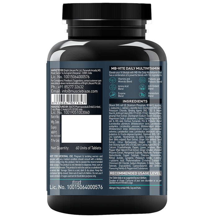 MuscleBlaze MB-Vite Multivitamin | With Amino Acids, Pre & Probiotic Blend | For Energy, Gut Health & Immunity | Tablet