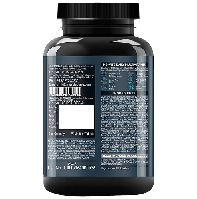 MuscleBlaze MB-Vite Multivitamin | With Amino Acids, Pre & Probiotic Blend | For Energy, Gut Health & Immunity | Tablet