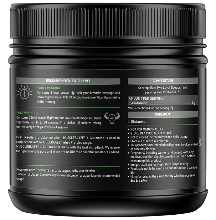 MuscleBlaze Micronized L-Glutamine | For Muscle Growth, Recovery & Immunity | Powder Unflavoured