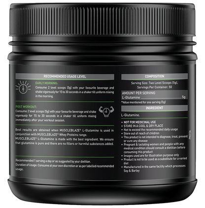 MuscleBlaze Micronized L-Glutamine | For Muscle Growth, Recovery & Immunity | Powder Unflavoured