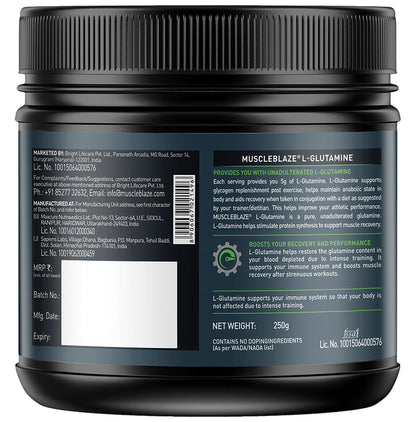 MuscleBlaze Micronized L-Glutamine | For Muscle Growth, Recovery & Immunity | Powder Unflavoured