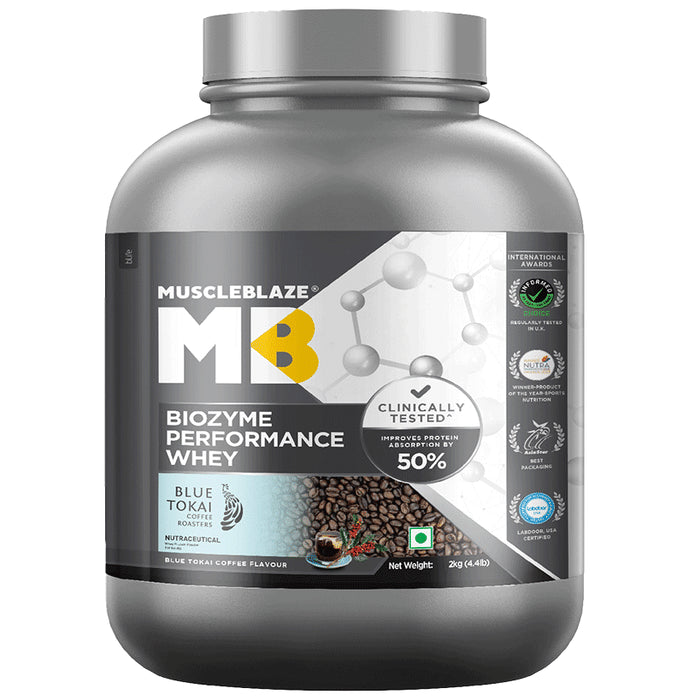 MuscleBlaze MuscleBlaze Biozyme Performance Whey Protein | For Muscle Gain | Improves Protein Absorption | Nutrition Care Powder Blue Tokai Coffee - Classic Derma