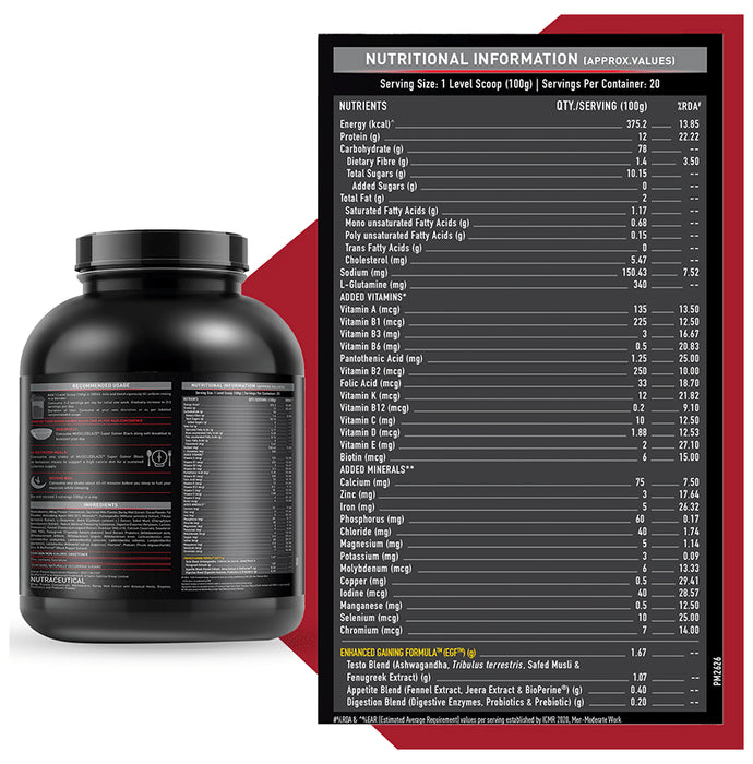 MuscleBlaze Super Gainer Black EGF Powder | No Added Sugar | Choco Banana