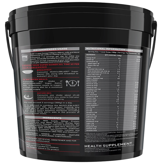 MuscleBlaze Super Gainer XXL for Muscle Growth | No Added Sugar | Chocolate Mint