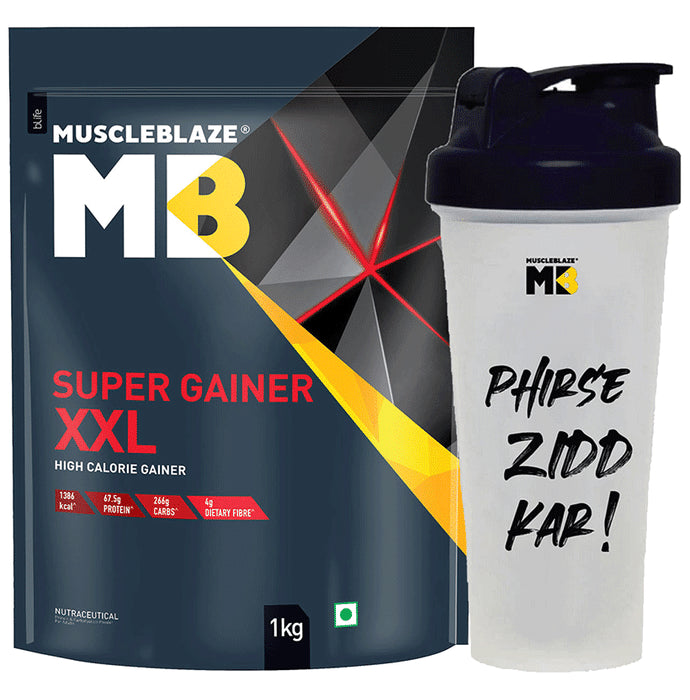MuscleBlaze Super Gainer XXL for Muscle Growth | No Added Sugar | Powder with Shaker 650ml - Classic Derma
