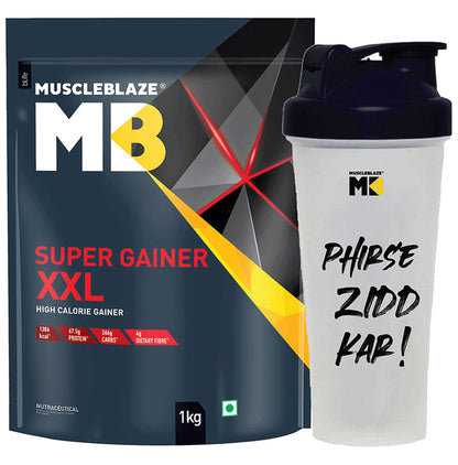MuscleBlaze Super Gainer XXL for Muscle Growth | No Added Sugar | Powder with Shaker 650ml - Classic Derma
