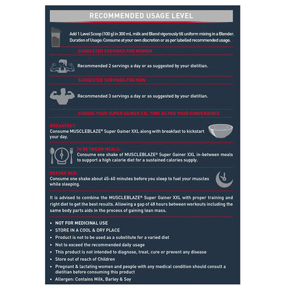 MuscleBlaze Super Gainer XXL for Muscle Growth | No Added Sugar | Powder with Shaker 650ml