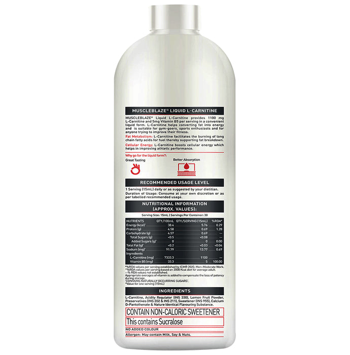 MuscleBlaze With L-Carnitine for Energy, Fat Metabolism & Performance | Lemon Lime