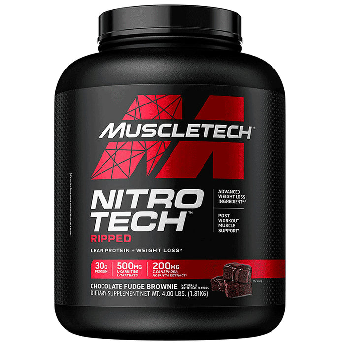 Muscletech Nitro Tech Ripped Chocolate Fudge Brownie Powder - Classic Derma