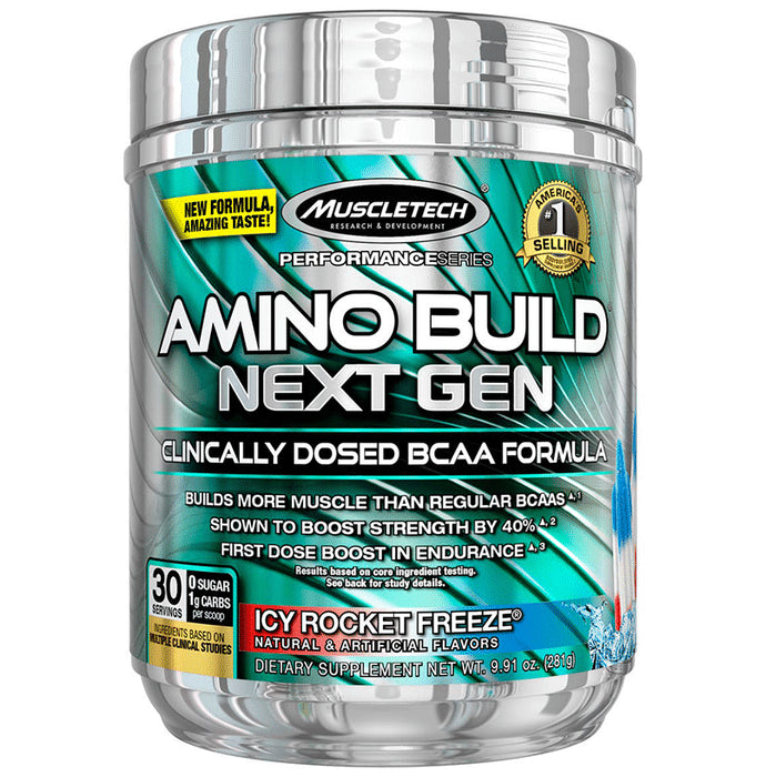 Muscletech Performance Series Amino Build Next Gen Clinically Dosed BCAA Formula Icy Rocket Freeze - Classic Derma