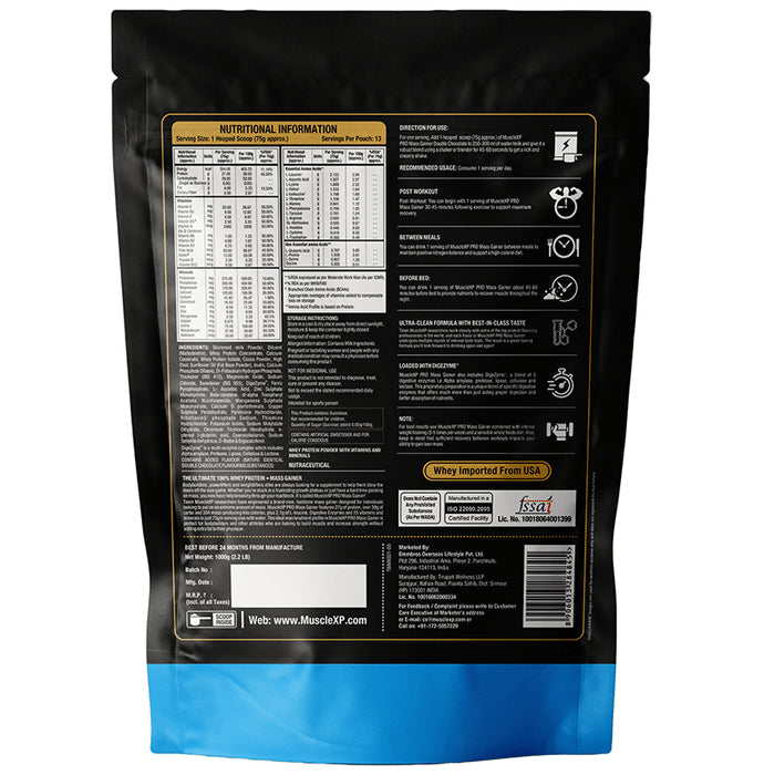 MuscleXP Pro Mass Gainer with Whey Protein Concentrate & Isolate (1000gm Each) Double Chocolate