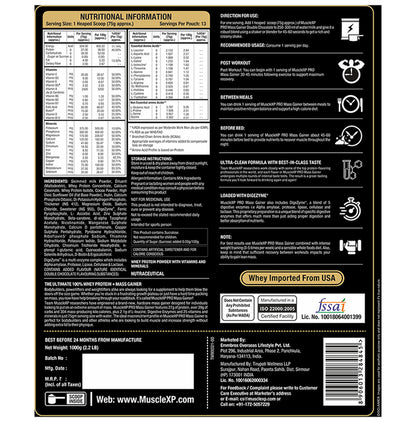MuscleXP Pro Mass Gainer with Whey Protein Concentrate & Isolate (1000gm Each) Double Chocolate