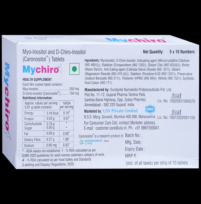 Mychiro Myo Inositol & D Chiro Inositol Tablet | For Women & Adolescent Girls